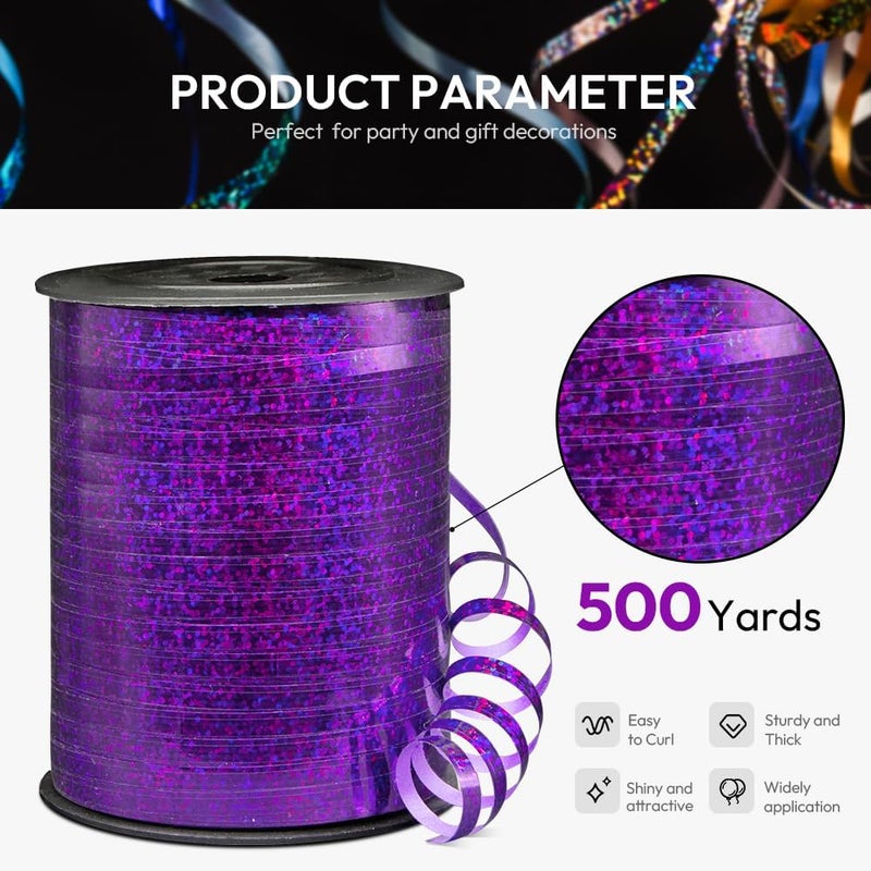 Isaspire 500 Yards Shiny Metallic Purple Curling Ribbon with Spool, 1/5" Holographic Curly Ribbons - Ideal for Gift Wrapping, Birthday, Halloween, Christmas Party Decorations, Balloon String - Image 2
